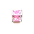 Detailed macro view of a pink Christmas ribbon roll featuring silver moon and star foil patterns - Random Pattern / Pink Series