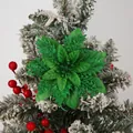 Grüne glitzernde künstliche Weihnachtsstern-Blume für die DIY-Christbaumdekoration - Künstliche Weihnachtsblume / Dunkelgrün