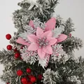 Rosa und silber glitzernde Weihnachtsblume Poinsettia für DIY Weihnachtsbaumdekoration - Künstliche Weihnachtsblume / Rosa und Silber