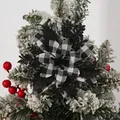 Schwarz-weiße karierte Weihnachtsblume mit Glitzer für die DIY Weihnachtsbaumdeko - Künstliche Weihnachtsblume / Schwarz Weiß Karo