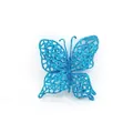 Macro detail view of a shimmering blue glitter butterfly ornament for Christmas tree DIY - Lake Blue, Pack of 12