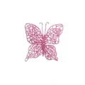 Detail macro view of a pink glittery PVC butterfly Christmas tree ornament accessory - Pink 12pcs Set