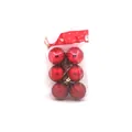 Vista detallada de un paquete de seis adornos navideños rojos brillantes y purpurina - 6 piezas/paquete / Rojo / 4cm