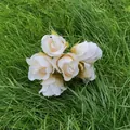 Vista dettagliata di un bouquet di rose artificiali vintage su sfondo di erba verde - 1 Mazzo 6 Fiori / Bianco