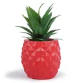 Decorative red pineapple resin planter with artificial green succulent for desk decor - Red