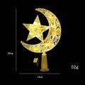 Exquisiter goldener Stern- und Mond-Weihnachtsbaumaufsatz mit warmen LED-Lichtern Dekoration - Stern Mond Stil / 15cm / Warmweiß
