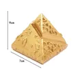 Golden Egyptian pyramid figurine with engraved hieroglyphs, 9x7cm dimensional detail view - Pyramid Shape (6048) / 7x7x9cm / Gold