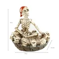 Gotischer Aschenbecher aus Harz mit Piratenskelett und kleinen Schädeln, 17 cm Höhe - 17x17x12.5cm / Rotes Kopftuch Totenkopf (Y258)
