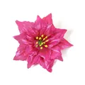 Macro view of artificial hot pink poinsettia flower with detailed fabric petals and stamens - 13cm / Rose Red