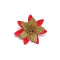 Detailed view of red and gold glitter Christmas poinsettia flower for holiday decoration. - Gold + Red