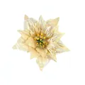 Detailed view of a glittering golden poinsettia Christmas flower for festive wreath decoration - 13cm / Gold