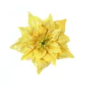 Detail shot of a sparkling yellow glitter artificial poinsettia flower for Christmas decor - 13cm / Yellow