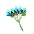 Close-up detailed view of blue mini PU calla lilies with soft petals and green stems - 144 Pieces/Pack / Blue