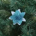 Macro view of blue artificial Christmas flower with glitter for festive tree decoration - Light Blue