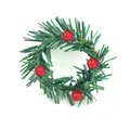 Detailed view of a green artificial Christmas wreath napkin ring with red berries - 6CM Diameter / Style E (Pine Needles & 4 Red Berries)