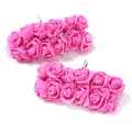 Magenta 2,5 cm PE schuimrozen met zilveren net en stelen voor DIY bloemenkransen - Rozerood 144 Stuks/Pak