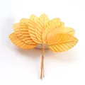 Detailed view of artificial yellow fabric leaves with wire stems for DIY wedding decor - 200 Pieces / Orange