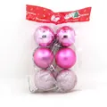 Set de 6 bolas de Navidad rosas con acabados brillantes, mates y con purpurina - 6 piezas/paquete / Rosa / 4cm