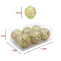 Set of 6 golden hollow glitter Christmas ornaments in clear box with size markings - Box of 6 / Gold