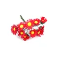 Detailed view of mini red artificial daisies with yellow centers for DIY floral crafts - 100 Flowers/Pack / Red