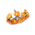 Detail of orange artificial mini sunflowers with textured fabric petals and green stems - 100 Flowers/Pack / Orange