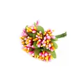 Colorful pink and yellow artificial flower stamen with green leaves for DIY craft projects - 100 Flowers/Pack / Pink