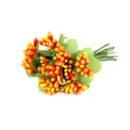 Artificial orange-yellow gradient pearl flower stamens with green leaves for DIY crafts - 100 Flowers/Pack / Orange