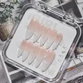 Exquisite detail of French ombré press-on nails with pearl accents in a clear storage box - XS / Pearl Girl (CD005) / Long Pointed Oval
