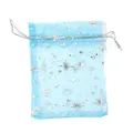 Sacchetto regalo in organza blu con coulisse e motivi di stelle argentate per gioielli. - 10 Pezzi/Confezione (9x12cm) / Blu lago