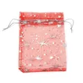Sacchetto regalo in organza rossa con motivi di stelle argentate, pocucca coulisse per gioielli. - 10 Pezzi/Confezione (9x12cm) / Rosso