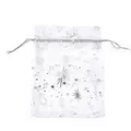 Sacchetto regalo in organza bianca con coulisse e stampa di stelle argento per cosmetici - 10 Pezzi/Confezione (9x12cm) / Bianco