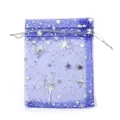 Sacchetto regalo in organza blu con stelle argentate, ideale per conservare gioielli e accessori. - 10 Pezzi/Confezione (9x12cm) / Blu Zaffiro