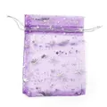 Sacchetto coulisse in organza viola con stampa di stelle argentate per gioielli e regali. - 10 Pezzi/Confezione (9x12cm) / Cielo Stellato Viola Scuro Bronzante
