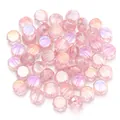Pink faceted flat round crystal glass beads detail shot for DIY jewelry making accessories. - Octagon Flat Round / 30 Pieces/Pack (8x4mm) / Pink AB