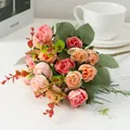 Detailed shot of artificial silk rose bouquet featuring multi-head pink flowers for home decor. - Pink