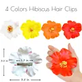 Detailed size and 4-color options for hibiscus flower hair clips for Hawaiian parties - With Clip Style 2 / 4 Pieces/Pack