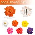 Set of hibiscus flower hair clips showing 3.5-inch flower size and clip detail view - With Clip / 6 Pieces/Pack