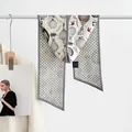 Korean silk wool twilly scarf narrow long bias neckerchief stylish accessory for women. - Hot Air Balloon - Light Grey
