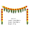 Artificial marigold flower and mango leaf garland with 6cm flower balls for festivals - 2 Vertical 1 Horizontal Set / Set (With Mango Leaves) / Yellow Orange