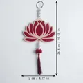 Detailed view of red acrylic lotus hanging ornament with size markings for home decor - Wine Red Tassel