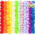 Set of 12 colorful Hawaiian floral leis for beach theme parties and festival celebrations - One Size / Random Style / 12PCS
