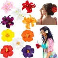 Set of colorful artificial hibiscus flower hair clips for Hawaiian beach wedding party - With Clip / 10 Pieces/Pack