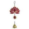 Decorative acrylic lotus hanging ornament with faux pearls and golden bell for Diwali - Red Stone