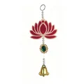 Lotus hanging ornament with acrylic petal, green gem, and golden bell for Diwali - Green Gemstone