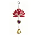 Suspension lotus en acrylique rouge avec gemme violette et cloche dorée détaillée - Pierre précieuse violette