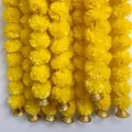 Yellow artificial marigold flower garland with golden bells for festival decoration - 1.5m with 30 Flowers / Yellow