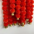 Vibrant artificial marigold flower garland with golden bells for festive celebration - 1.5m with 30 Flowers / Orange Red