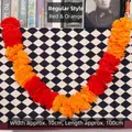 Guirnalda de caléndula artificial roja y naranja para decoración festiva del Diwali - Ajuste regular / 100cm (30 Flores) / Naranja + Rojo