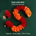 Guirlande de souci rouge et orange avec cloches pour décor de Diwali, longueur 100 cm. - Orange et Rouge avec Cloches