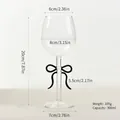Elegant creative glass wine cup featuring a unique black bow-knot stem design and measurements - Wine Glass / Black
